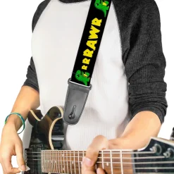 Guitar Strap - RRRAWR Dinosaur Black Green Yellow