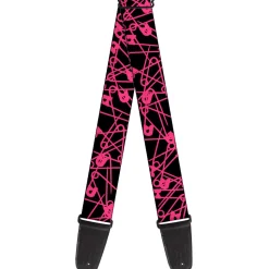 Guitar Strap - Safety Pins Black Fuchsia