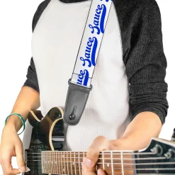 Guitar Strap - SAUCE Baseball Script White/Blue