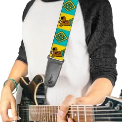 Guitar Strap - Scooby Doo Pose and Dog Tag Blocks Yellow/Blue
