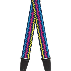 Guitar Strap - Scribble Zig Zag Stripe Navy/Multi Color