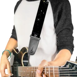 Guitar Strap - Shining Stars Black White