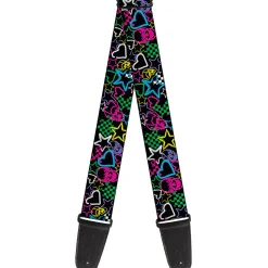 Guitar Strap - Sketch Skull Star Heart Checker Black Multi
