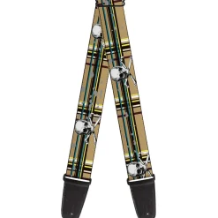 Guitar Strap - Skull & Cross Bones Plaid Tan