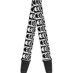 Guitar Strap - Skull & Cross Bones Blocks Black White White Black