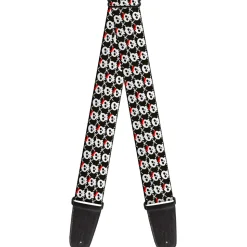 Guitar Strap - Skull w Bow Black White Red