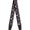 Guitar Strap - Skulls & Stars Black White Pink