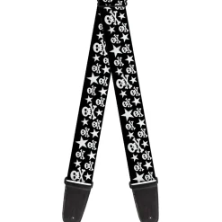 Guitar Strap - Skulls & Stars Black White