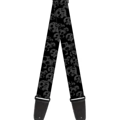 Guitar Strap - Skulls Stacked Weathered Black Gray