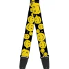 Guitar Strap - Smiley Face Splatter Scattered Black/Yellow