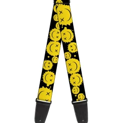 Guitar Strap - Smiley Face Splatter Scattered Black/Yellow
