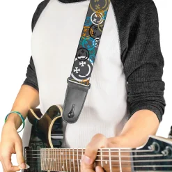 Guitar Strap - Smiley Face Crossbones Stacked Gray/Multi Color