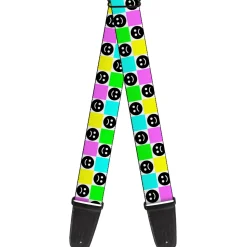 Guitar Strap - Smiley Sad Face Checker Multi Color/White