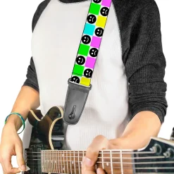 Guitar Strap - Smiley Sad Face Checker Multi Color/White
