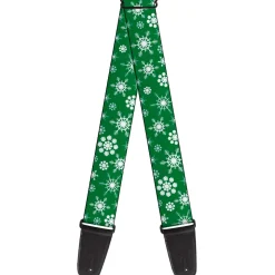 Guitar Strap - Snowflakes Green White