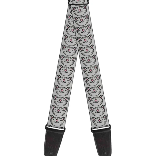Guitar Strap - Soft Kitty Face CLOSE-UP Gray
