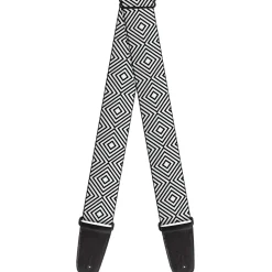 Guitar Strap - Square Lines White Black