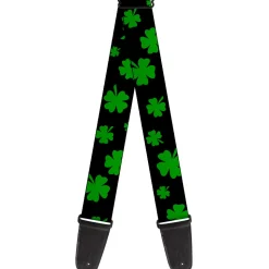 Guitar Strap - St Pat's Clovers Scattered2 Black Green