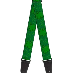 Guitar Strap - St Pat's Clovers Scattered2 Outline Solid Greens