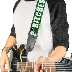 Guitar Strap - St Pat's DRINK UP BITCHES Beer Mugs Stacked Shamrocks Greens White Gold