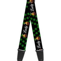 Guitar Strap - St Pat's LUCKY Pot of Gold Shamrocks Scattered Black Green White