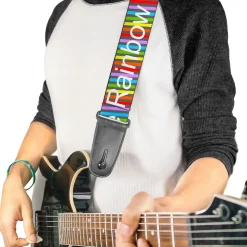 Guitar Strap - Stars w Lines Gray Multi Color White