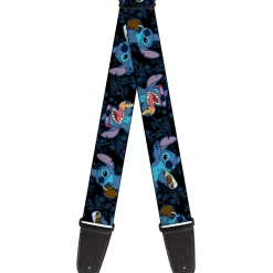 Guitar Strap - Stitch Snacking Poses Black Blue