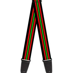 Guitar Strap - Stripe Trio Black Red Green Black