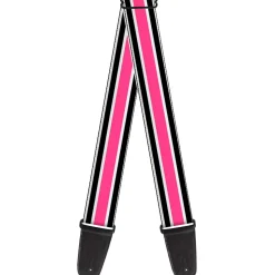 Guitar Strap - Stripes White Black White Pink