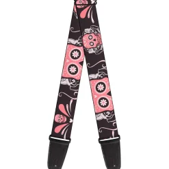 Guitar Strap - Sugar Skulls Gray Pink