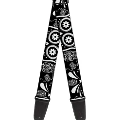 Guitar Strap - Sugar Skulls Black White