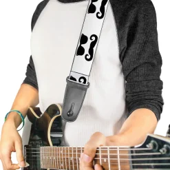 Guitar Strap - Sunglasses & Mustache White Black