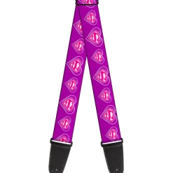 Guitar Strap - Superman Logo in Heart Purple White Pink