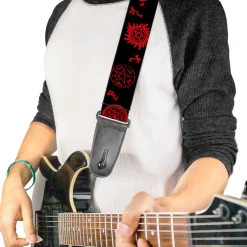 Guitar Strap - Supernatural Symbols Scattered Black Red