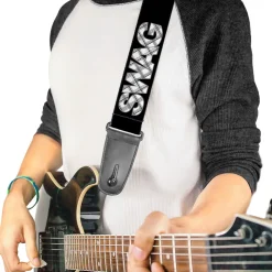 Guitar Strap - SWAG Black Plaid X White Gray