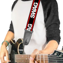 Guitar Strap - SWAGG Black White Red Stripe
