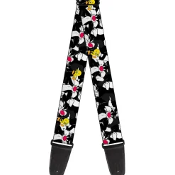 Guitar Strap - Sylvester and Tweety Poses Scattered Charcoal