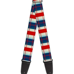 Guitar Strap - Tartan Plaid Khaki Blues Red