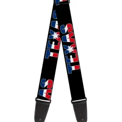 Guitar Strap - TEXAS w Star Black White Blue Red