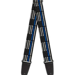Guitar Strap - Thin Blue Line Flag Weathered Black/Gray/Blue