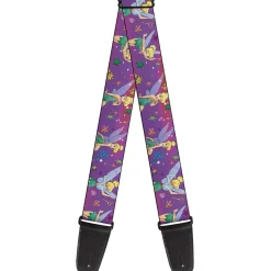 Guitar Strap - Tinker Bell Poses Flowers Stars Skull Purple