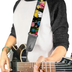 Guitar Strap - Tinker Bell Poses Sleeping Floral Collage