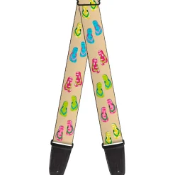 Guitar Strap - Tropical Flip Flops Tan Multi Color