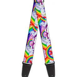 Guitar Strap - Unicorns in Rainbows w Sparkles Purple