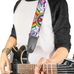 Guitar Strap - Unicorns in Rainbows w Sparkles Purple