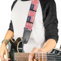 Guitar Strap - United States Flags Weathered Black