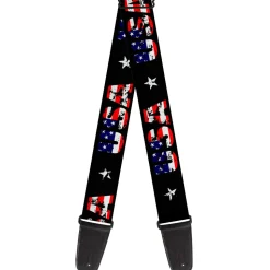 Guitar Strap - USA w Star Black US Flags