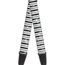 Guitar Strap - Vertical Stripes White Black Gray