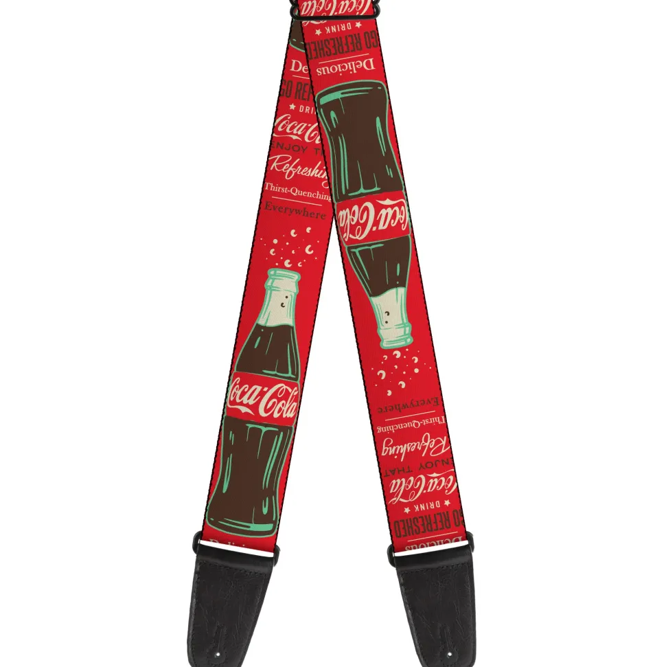 Guitar Strap - Vintage Coca-Cola DELICIOUS GO REFRESHED Typography and Bottle Red/Brown/White