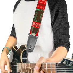 Guitar Strap - Vintage Coca-Cola DELICIOUS GO REFRESHED Typography and Bottle Red/Brown/White